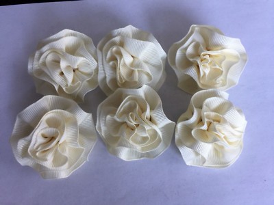 Carnation Shaped Lapel Stud Pin - Antique White/Cream Ribbon Texture 2 Inch