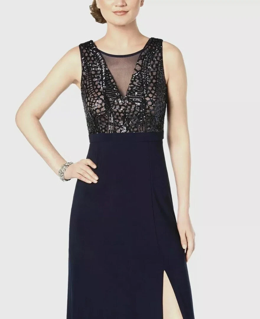 Nightway plus size top sequined mesh gown