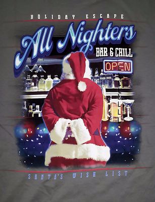 Paradise Shores Holiday Escape Santa All Nighters Bar & Grill Smoke Gray T-Shirt