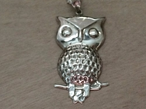 Vintage Sterling Silver .925 Modernist Owl Pendant Necklace - Picture 1 of 11