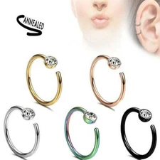5 PCS CZ Gem Nose Hoop Rings Ear Cartilage Ring 18 Gauge Surgical Steel Earrings