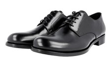 PRADA Polished Derby Dress Shoes - Leather Sole - Black - NEW