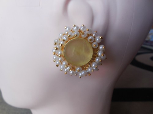Citrine Stud Earring, Pearl Beads Chandelier Earring, Gold Plated Earing Jewelry - Picture 4 of 4