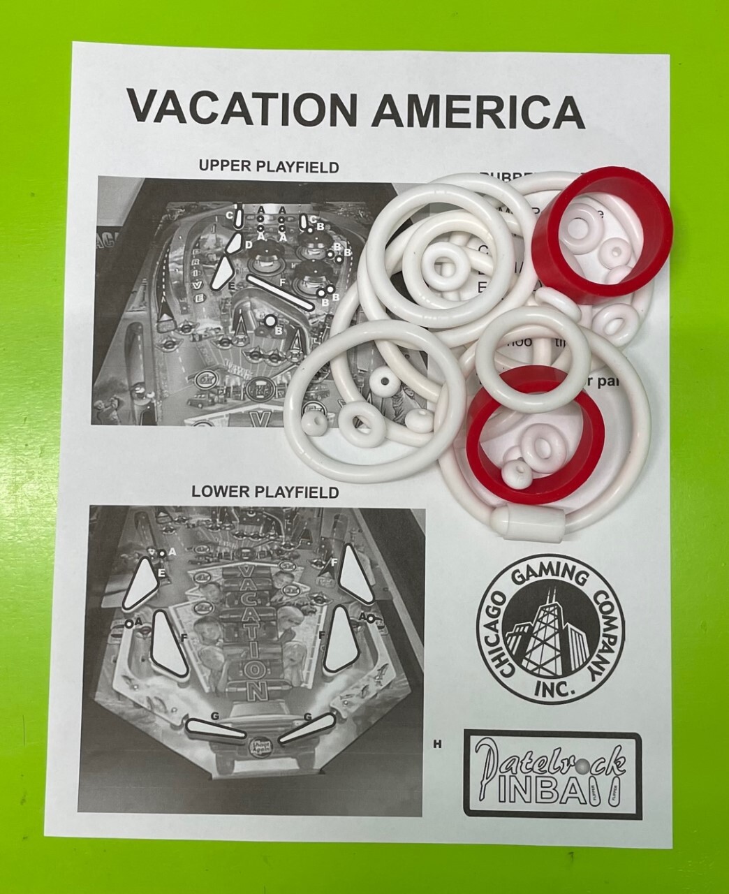 Chicago Gaming Vacation America pinball SILICONE / RUBBER ring kit