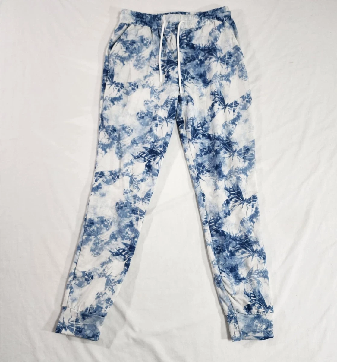 Shosho Women's 27 x 27.5 Drawstring Printed Rib butterfly tie-dye joggers  GOOD