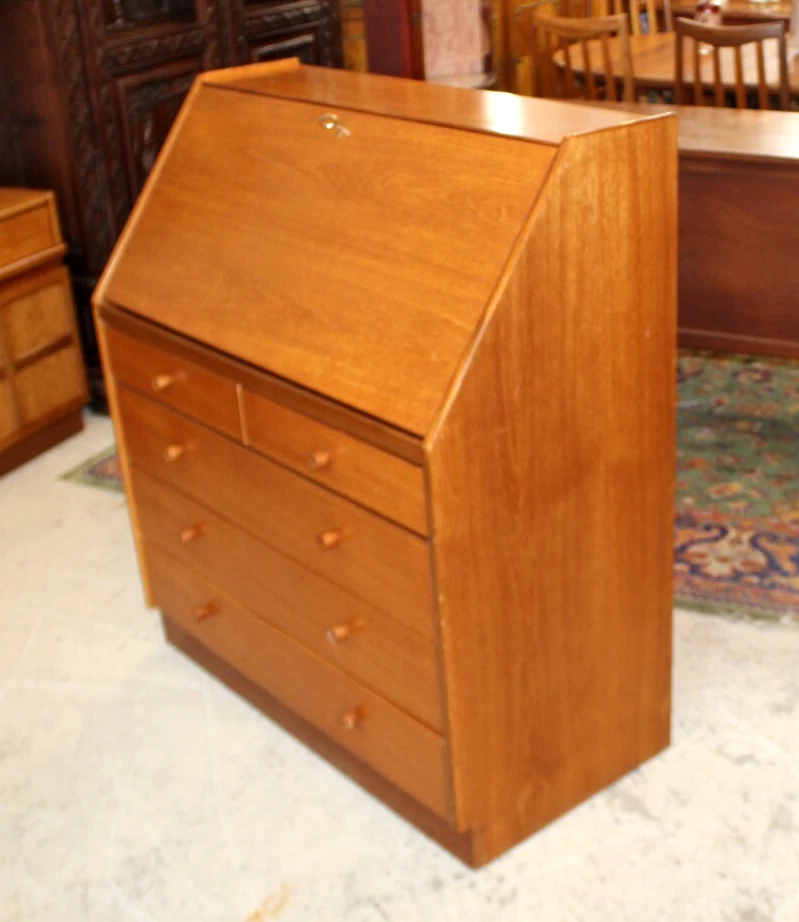 Mid Century Danish Style Teak Drop Front Secretary Desk w/ Drawers Vintage MCM - Image 4 of 4