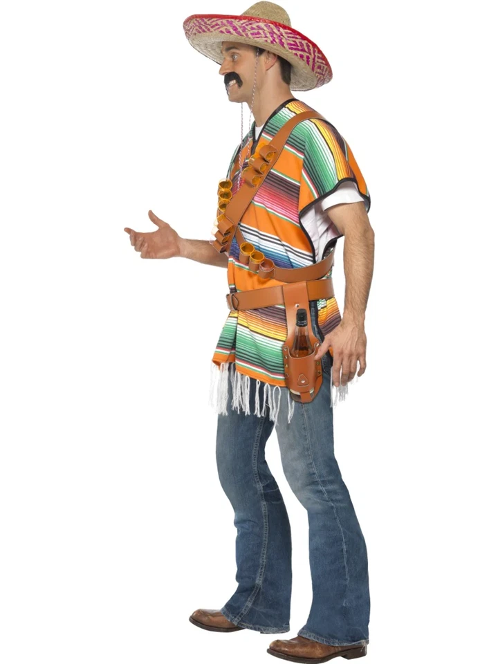 Fantasia de atirador de tequila masculina adulta mexicana México poncho fantasia roupa - Imagem 3 de 4