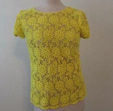 TALBOTS 0 Petite yellow lace cotton short sleeve top nude lined career EXCLNT