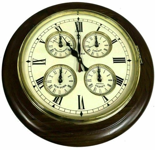 Bellissimo orologio da parete vintage con 5 fusi orari del mondo antico  | eBay