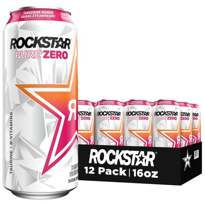 Rockstar Pure Zero Tangerine Mango Guava Strawberry Energy Drink, 16 fl oz