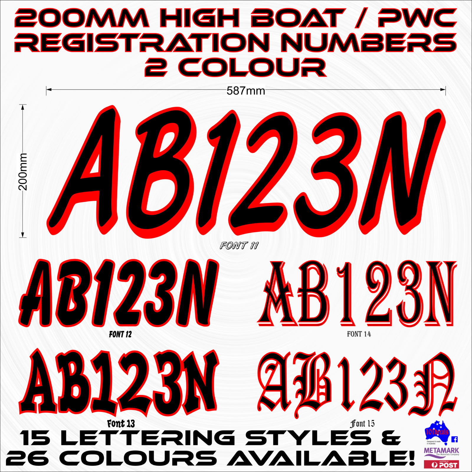 2x200mm 2 colour fishing BOAT REGISTRATION marine numbers letters decal