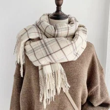 Men Women's Winter Cashmere Plaid Solid Wool Scarf Scarves US Stock