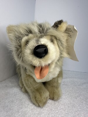 Gray Wolf Pup Plush Husky 13 Inch With Tag 1992 Unipak Tongue Out Brown Eyes