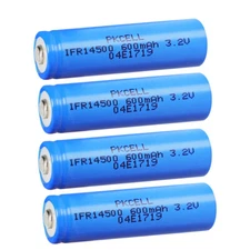 4Pcs Rechargeable AA 14500 600mAh Button Top 3.2V LiFePO4 Batteries for Light