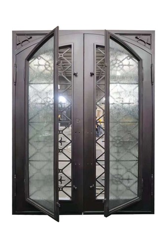 Clifton Double Front Entry Wrought Iron Door Rain Glass 72" x 108" Right Active - Picture 5 of 9
