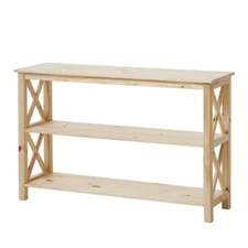 Rectangle Console Table Unfinished Natural Pine Wood 1 Shelf 48 X 30 X 14 Inch