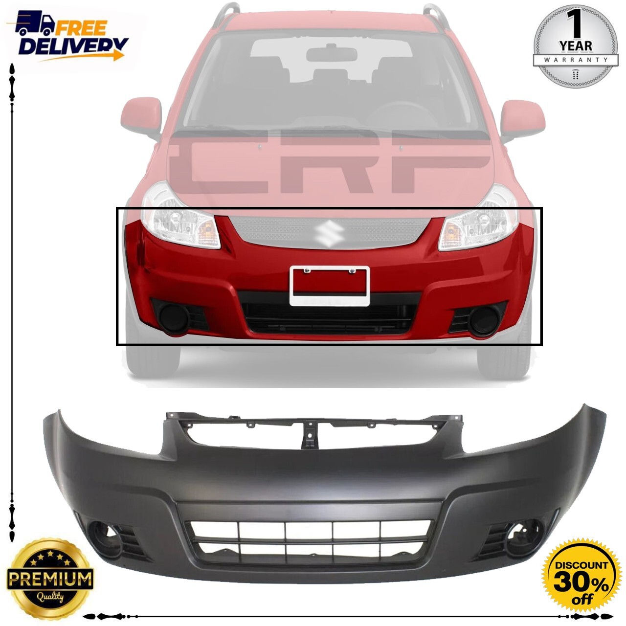 Front Bumper Cover For 2007-2012 Suzuki SX4 Hatchback w/ fog lamp