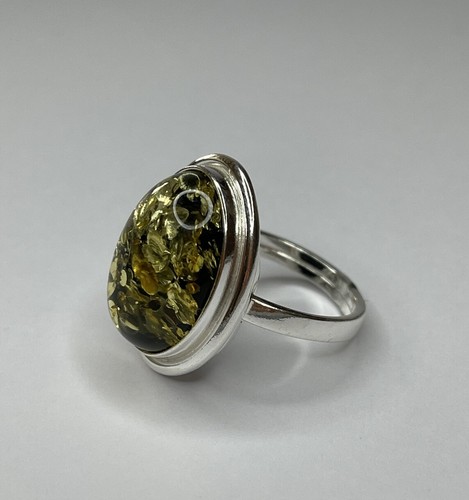 Genuine Baltic Amber Stone Ring with Sterling Silver.GREENISH Amber Stone Ring. - Picture 13 of 17