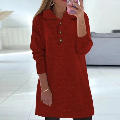 Women's Button Sweatshirt Loose Tank Dress Long Sleeve Sweater Casual Top Shirt - Bild 7 von 22