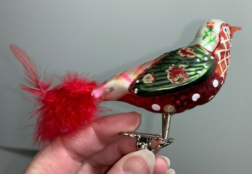 SEARS COUNTRY LIVING 3 Adornos de Vidrio PÁJAROS CON CLIP con Plumas Rojas - Imagen 8 de 12