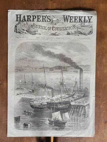 USS Nashville & Tuscarora @ Southampton 1862 Harpers bloque semanal de madera de la Guerra Civil - Imagen 2 de 3