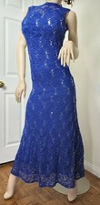 WINDSOR BLUE EVENING GOWN, BRIDESMAID GOWN W/SILVERSEQUINES ON EYELET FABRIC 1-3