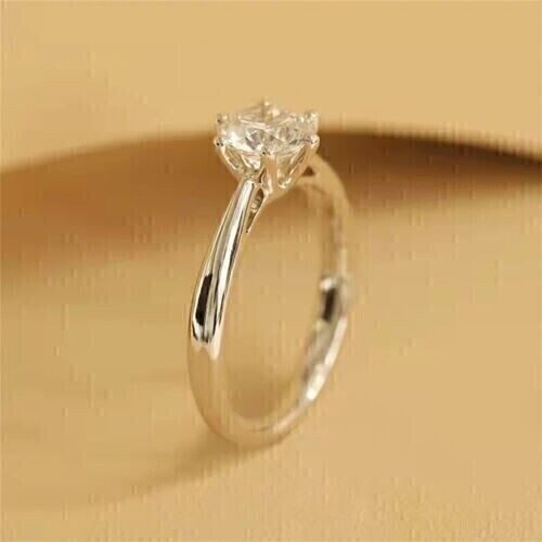 1 Ct Round Cut Simulated Diamond Solitaire Engagement Ring 925 White Gold Plated - Picture 3 of 6