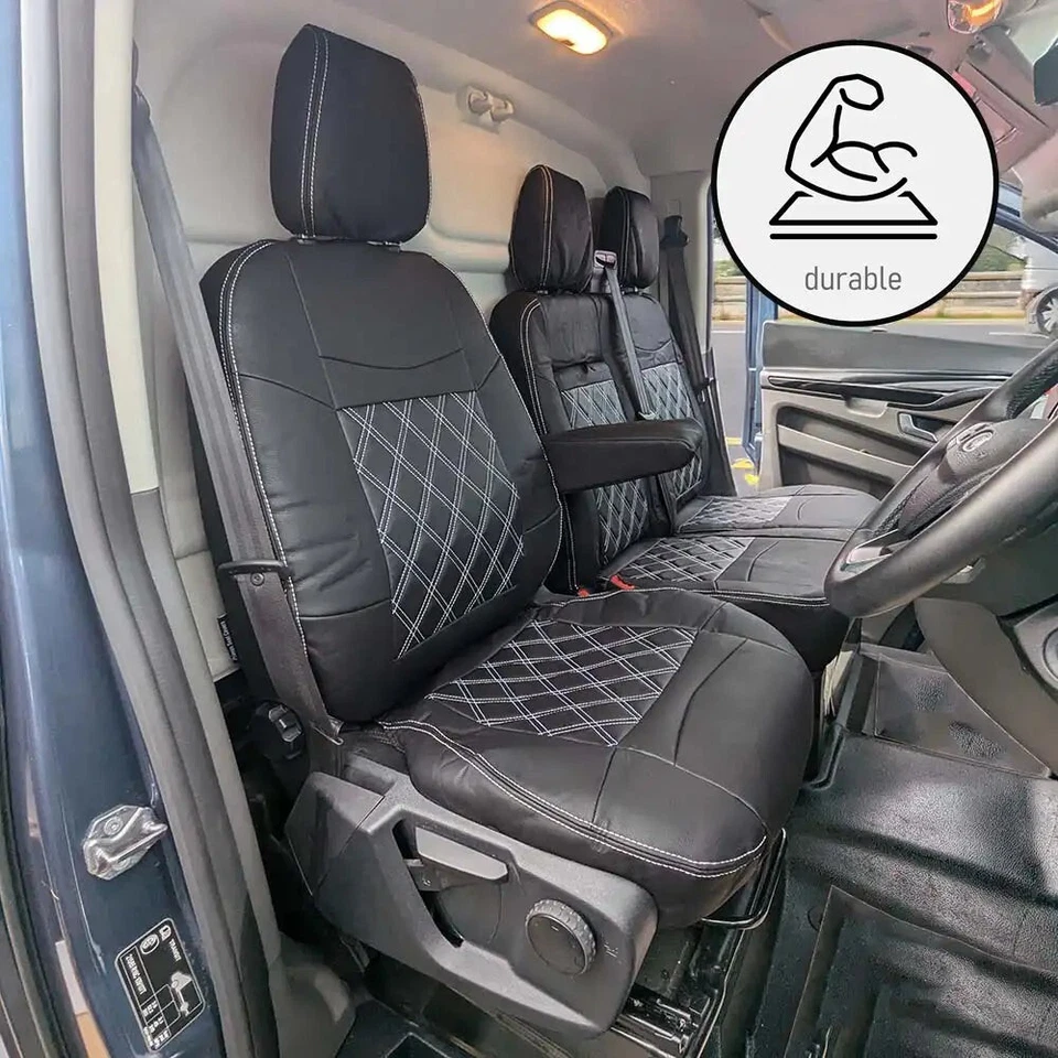 Fits FORD TRANSIT CUSTOM SEAT COVERS TAILORED LEATHER (2013 to 2023) HEAVY DUTY - Image 2 of 4