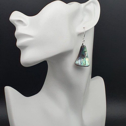 Paua Earrings Rainbow Abalone Natural Shell Dangle Drop Sterling Silver Hooks - Picture 60 of 84