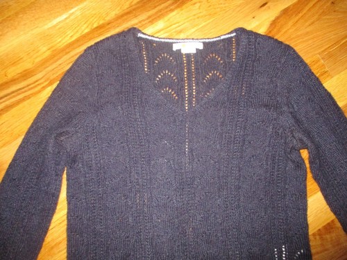 Ladies Boden Navy Blue Open Knit Acrylic Wool Mohair V-Neck Sweater Size XS - Picture 2 of 5