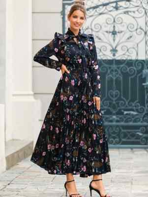 ladies long floral dresses PRETTYGARDEN Women's Maxi Dress 2026 Fall Sleeve V Neck A Line Long Flowy Spring Party Boho (Blue,Small) at Amazon Women's Clothing store it cascades elegantly to the floor Big Flower Print Maxi Dress