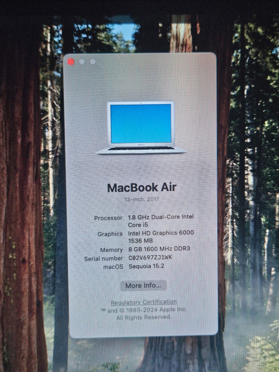 Apple MacBook Air 13 in 2017 Silver with macOS Sequoia 15.2