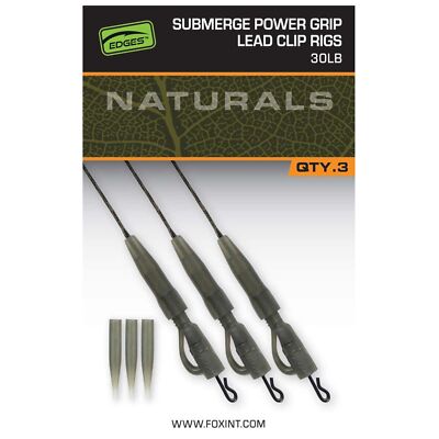 Fox Naturals Sub Power Grip Lead Clip Leaders 40Lb - Karpfenrig, Vorfach, Rig 