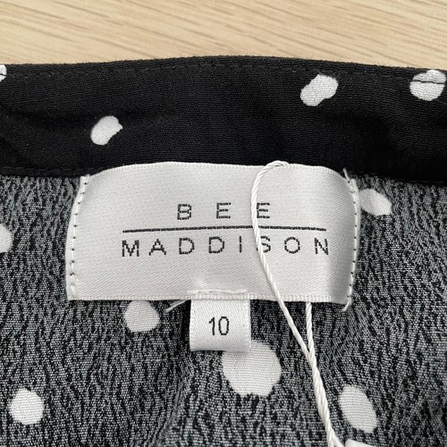 Bee Maddison Tablita Midi Dress 3/4 Sleeve Tie Waist Polka Dot Black Size 10 New - Picture 3 of 13