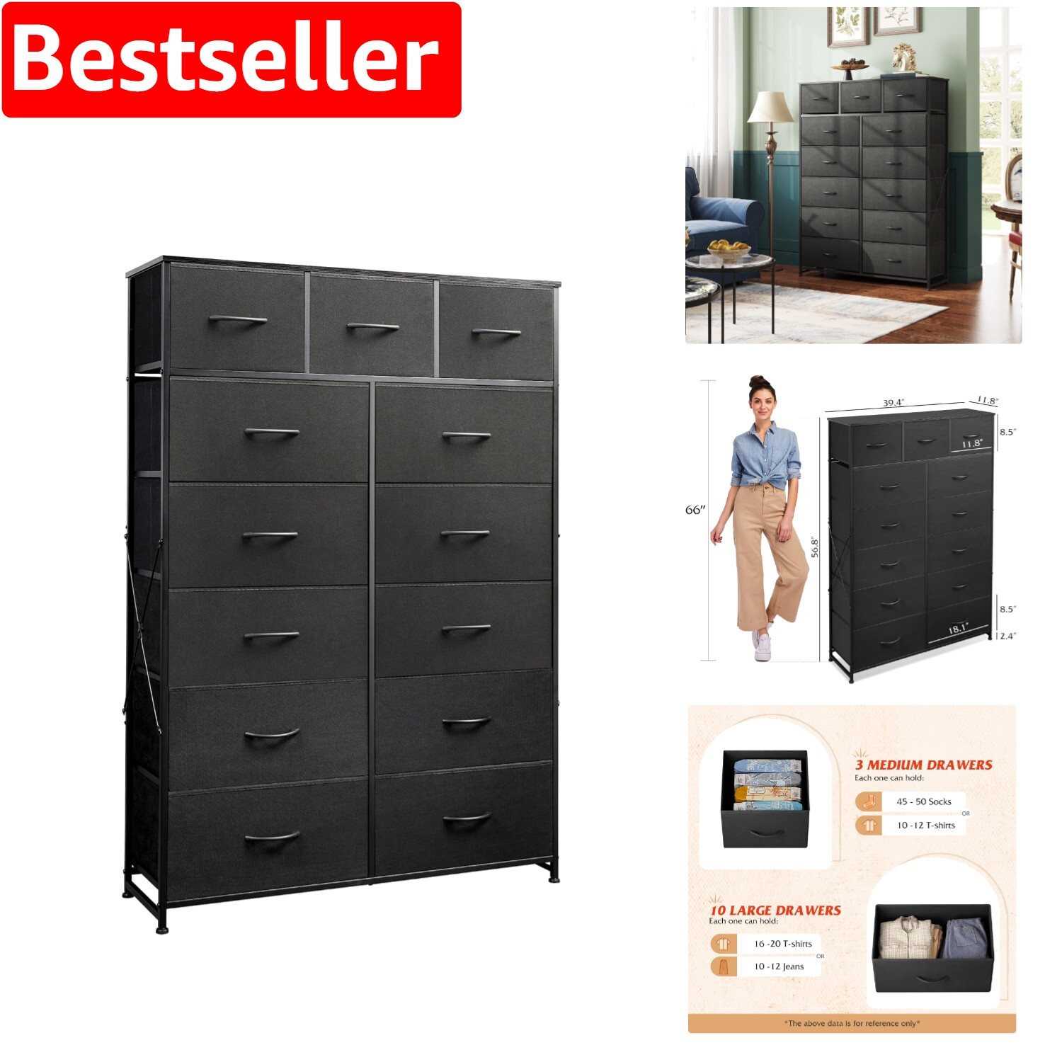 Multifunctional 13-Drawer Dresser with Adjustable Feet for Versatile Use