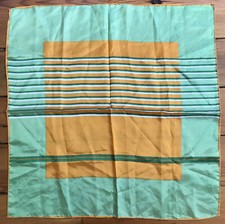 Vtg 60s 70s Japanese Green Orange Modern Stripe Square Head Scarf Wrap Japan