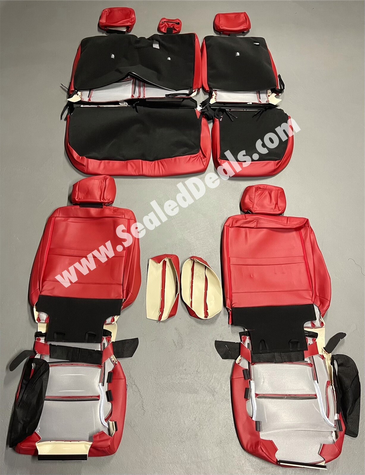 Red Leather Seat Covers Upgrade Kit for 2022 2023 Toyota Tundra CrewMax