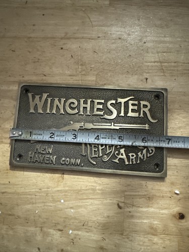 Winchester Sign Plaque Gun Gunsmith Rifles Collector Patina Hunting SOLID BRASS! - Picture 14 of 17