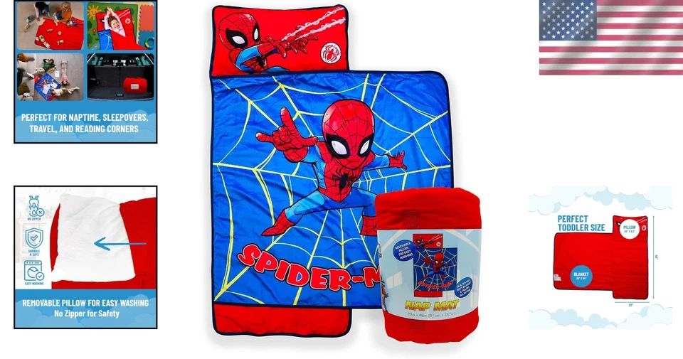 Alfombrilla para siesta Spiderman para niños con almohada y manta Foto 2 de 4