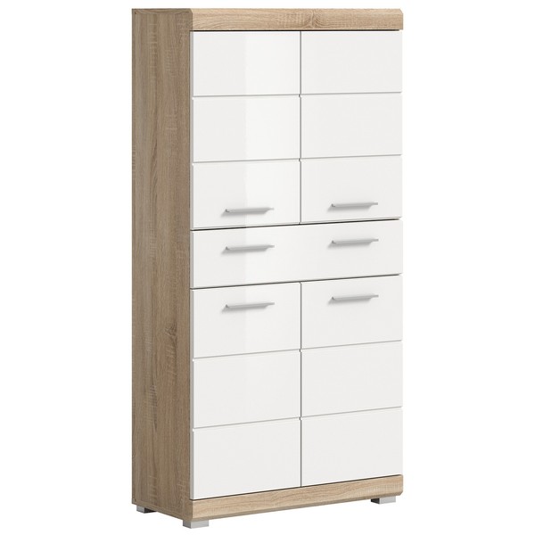 Midischrank Lambada - Sonoma Eiche - Weiß Hochglanz - 141 Cm Hoch-image