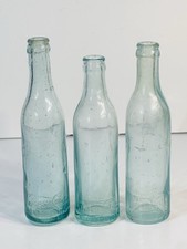 LOT OF 3: ATQ PEPSI:COLA EMBOSSED AQUA GLASS SODA BOTTLES (NORTH CAROLINA)