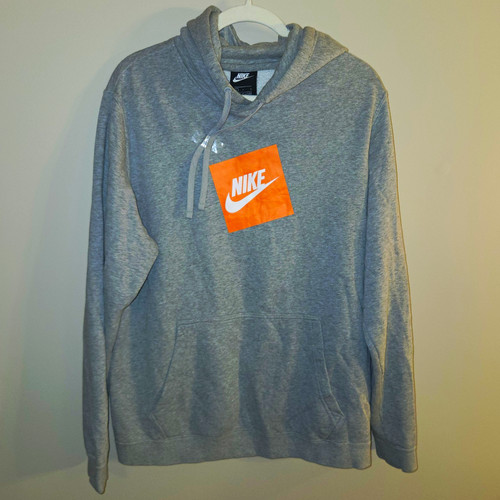Nike Men's Hoodie Sweatshirt Graphic Print Size Large (L) Logo Gray Orange White