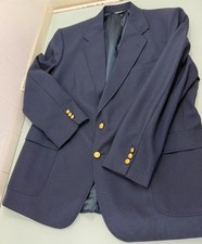 Vintage Stafford Blazer Suit Jacket Sport Coat 46PL Navy Gold Buttons USA Made