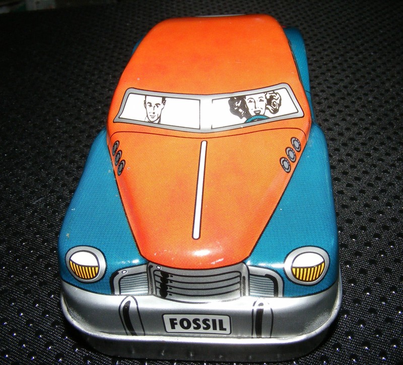 ** 1992 Fossil Orange & Blue Passenger Car Watch Tin Box * Empty  **