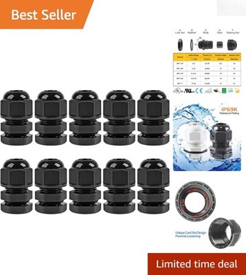 10 Pcs  Waterproof Nylon Cable Glands with Adjustable Strain Relief