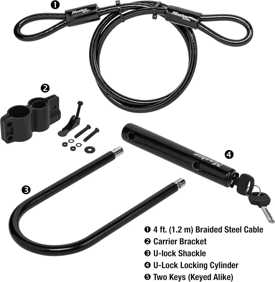 Master Lock U-Lock Cable Combo Bike Lock Heavy Duty Black Keys Included Steel - Image 3 of 4