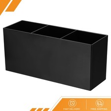 3 Compartments Clear Acrylic Pen Holder Pencil Holder Organizer Cup Black