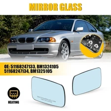 For BMW 745i 745Li 750i 750Li 2002-2008 Heated Mirror Glass Blue Tinted Pair