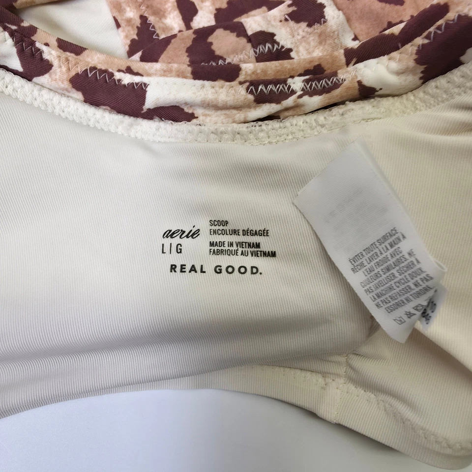 Sujetador sin mangas Aerie Scoop para mujer L marrón estampado de leopardo elástico recortado bralette Foto 4 de 4