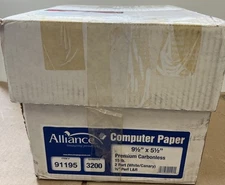 NEW 9 1/2" x 5 1/2" Continuous Carbonless 2-Part Computer Paper 15 lb 3200